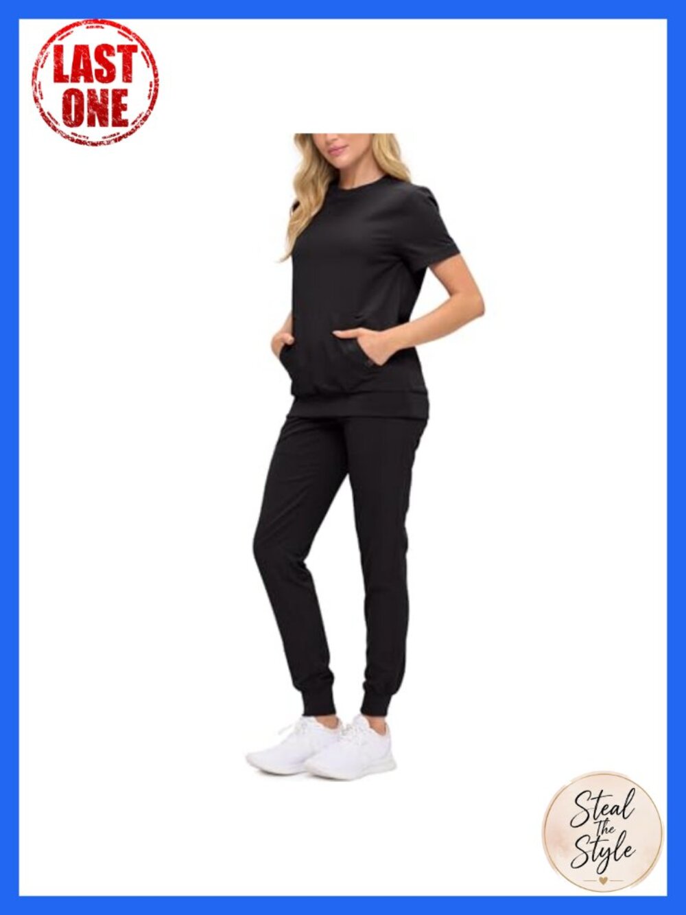 Women's Scrub Set Soft Stretch Jogger Pants Crew Neck Top Medical Uniform
